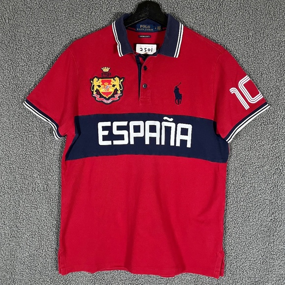 Polo Ralph Lauren Other - Polo Ralph Lauren Custom Slim World Cup Espana Spain Crest Pony Polo Shirt Men M